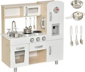 HOMCOM Kinderkeuken met accessoires droomkeuken speelkeuken speelgoedkeuken grenenhout MDF wit 350-082