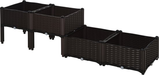 Outsunny Buitenzonnig Verhoogd Bed Met Traliewerk Bloembak Met Plank Wielen Voor Balkonhout~1lbvjckoo9000