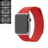 Compatible Apple Watch Bandje - Leather Loop PU Leer - Apple iWatch Series 1/2/3/4/5/6/SE/7 - 42/44/45mm - Rood