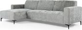 Chiné - Sofa - 3-zit bank - chaise longue links - grijs gespikkeld - zacht zittende polyester stof - stalen pootjes - zwart