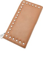 Lederen Portemonnee dames Met Rits, diamantjes, BEIGE kleur