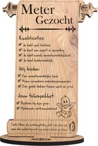 Meter gezocht - gepersonaliseerde houten wenskaart - kaart van hout - geboorte - luxe uitvoering met eigen naam