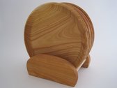 Houten dinerborden - Ø 25 cm - 6 stuks - met bordenrek - kersenhout