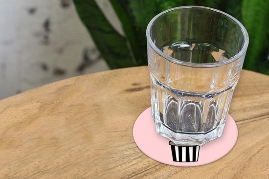 Sous- Sous-verres pour verres - Ronds - Cactus - Design - Pot de fleurs - Rose - 10x10 cm - Sous-verres en verre - 6 pièces