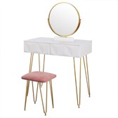 Loft Home | Kaptafel | Incl. kruk + spiegel | Met lade | Make-up tafel | Roze, wit, goud | Kaptafeltje | Spiegeltje | Spiegels