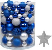 Kerstballen Plastic – Kerstversiering Blauw & Zilver - Kerstbal Set Van 101 Stuks Met Piek - Voor Een Stijlvolle Kerstboom