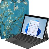 Case2go - Tablet Hoes geschikt voor Microsoft Surface Pro 8 - Tri-Fold Book Case - Witte Bloesem