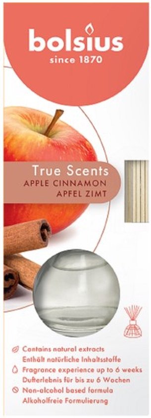6 pièces Bolsius bâtons de parfum pomme cannelle - diffuseurs d'arôme pomme cannelle 45 ml True Scents