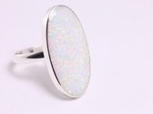 Langwerpige zilveren ring met welo opaal - maat 17