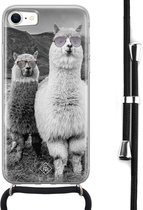 iPhone SE 2020 hoesje met koord - Lama cool hipster | Apple iPhone SE (2020) crossbody case | Zwart, Transparant | Geometrisch patroon