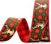 Kerst Lint Rendier 25mm (2,5cm) | Luxe Grosgrain Lint Ripsband | Kerstlint Hert Rood Goud |  Cadeaulint | Rol van 10 Meter