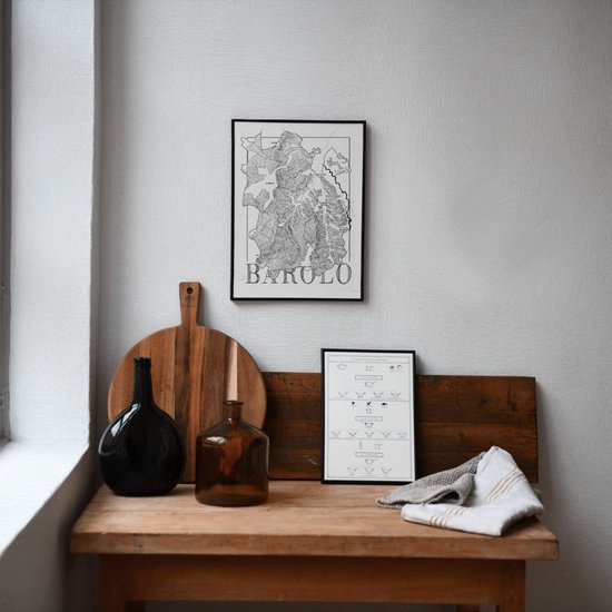 Brushery - Affiche de Vin - Barolo - Italie - Carte des Vins - Noir et Blanc