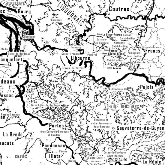 Brushery - Affiche de Vin - Bordeaux - France - Carte des Vins - Noir et Blanc