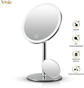 Xclusive-lifestyle® Luxe Aluminium Scheer- en Make-up Spiegel met LED Verlichting | Tafelmodel en Wandbevestiging - Afneembaar 10x Vergrotingsspiegeltje - USB Oplaadbaar - 3 Kleuri