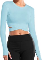 Crop sport shirt met uitgesneden details | blauw | maat M