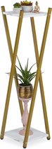 Relaxdays plantentafel binnen - goud - hoge plantenstandaard - bijzettafel planten modern - wit