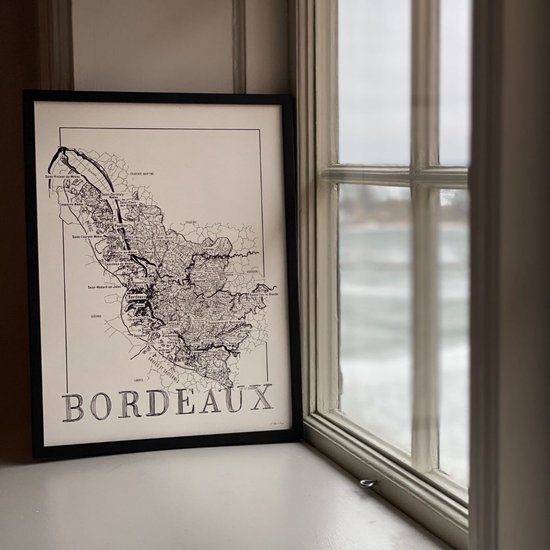 Brushery - Affiche de Vin - Bordeaux - France - Carte des Vins - Noir et Blanc