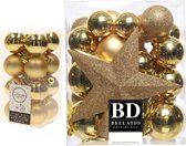 Kerstversiering kunststof kerstballen goud 4-5-6-8 cm pakket van 49x stuks - Met kunststof ster piek van 19 cm