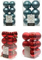 Kerstversiering kunststof kerstballen kleuren mix rood/ ijsblauw 4 en 6 cm pakket van 80x stuks