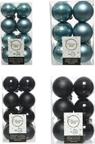 Kerstversiering kunststof kerstballen kleuren mix zwart/ ijsblauw 4 en 6 cm pakket van 80x stuks