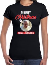 Paus Franciscus Merry Christmas sinners fout Kerst shirt - zwart - dames - Kerst  t-shirt / Kerst outfit S