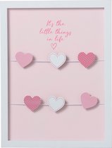 J-Line Fotokader Verticaal Met 6 Clips Hartjes Hout Roze Set van 2 stuks