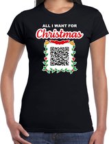 Kerst QR code kerstshirt All I want: Een lekker gast dames zwart - Bellatio Christmas sweaters XL