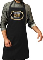 Naam cadeau Master chef Edgar keukenschort/ barbecue schort zwart voor heren/ mannen - cadeau vaderdag/ verjaardag/ Pensioen