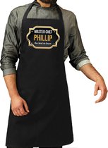 Naam cadeau Master chef Phillip keukenschort/ barbecue schort zwart voor heren/ mannen - cadeau vaderdag/ verjaardag/ Pensioen