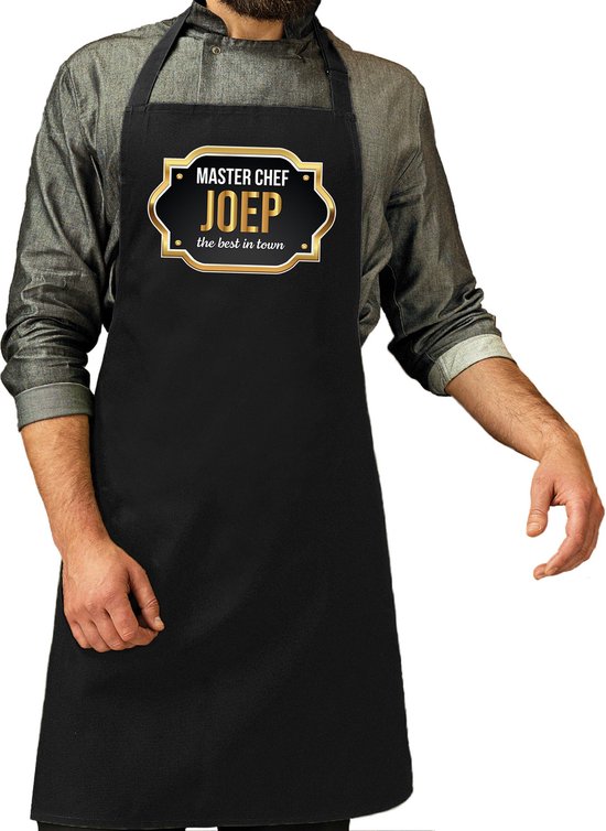 Naam cadeau master chef schort Joep zwart - keukenschort cadeau