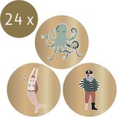 Luxe Cadeausticker Piraat Zeemeermin Octopus Goud 24 stuks - Sluitstickers - Traktatiesticker - Wensetiket - 5,5 cm - Ocean - Sticker voor traktatie - House Of Products
