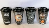 My Coffee Cup, Take away Coffee, koffie to go, beker to go, reisbeker, kunststof, 400 ml, 4 stuks