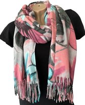 Lange Warme Dames Sjaal - Bloemenprint - Roze - 180 x 70 cm (2#)