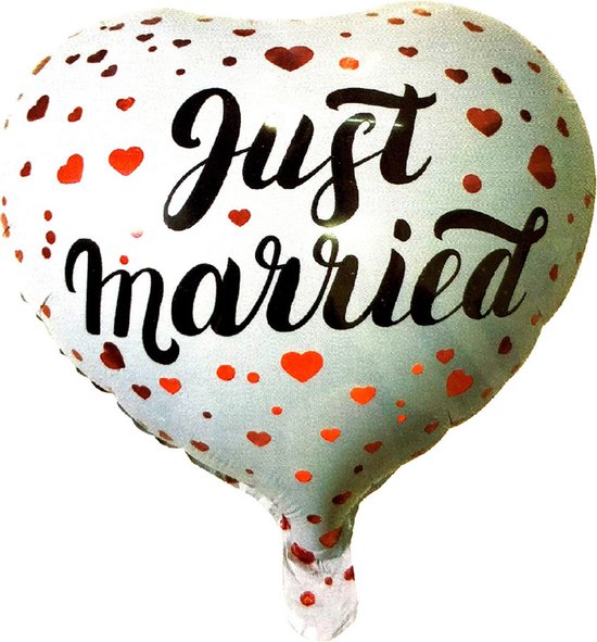 Just Married Folieballon - Ballon - trouwen - hartjes - 45cm