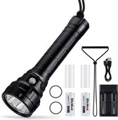 Wurkkos Duiklamp | Dompellamp  | Tot 150 meter diepte | 5000 lumen | duikzaklamp | oplaadbaar | 4 x Samsung LH351D led-duiklamp | 2 x 26650 batterijen | oplader