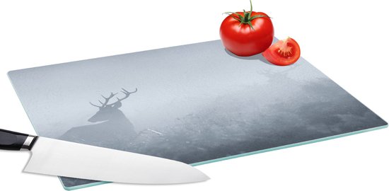 Planche à découper en Verres - 39x28 - Cerf - Brouillard - Nature - Planches à découper en Glas