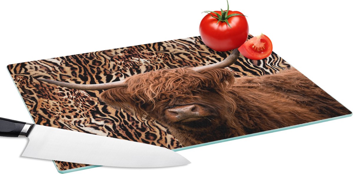 Glazen Snijplank - 39x28 - Schotse hooglander - Panterprint - Dieren - Snijplanken Glas