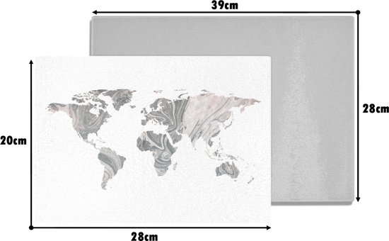 Planche à découper en Verres - 28x20 - Wereldkaart - Peinture - Grijs - Planches à découper en Glas
