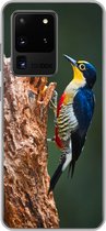 Geschikt voor Samsung Galaxy S20 Ultra hoesje - Close-up van een kleurrijke vogel op de zijkant van een boomstronk - Siliconen Telefoonhoesje