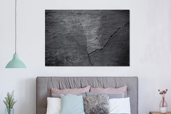 Décoration murale Métal - Peinture Aluminium Industriel - Béton - Zwart - Fissure - 150x100 cm - Dibond - Photo sur aluminium - Décoration murale industrielle - Pour le salon/chambre