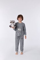 Woody pyjama unisex - grijs melange - wasbeer - 212-1-PLE-Z/125 - maat S