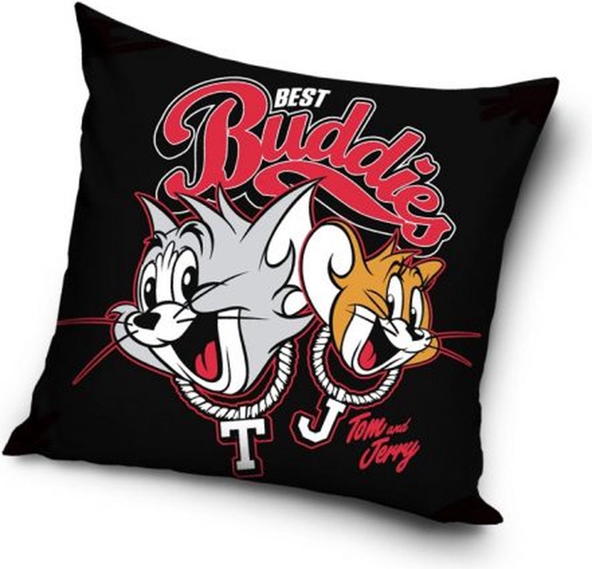 Carbotex Tom & Jerrry - Sierkussen Kussen 40 x 40 cm inclusief vulling zwart rood grijs bruin