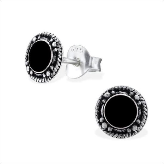 Aramat jewels ® - 925 sterling zilveren oorbellen antiek look rond zwart