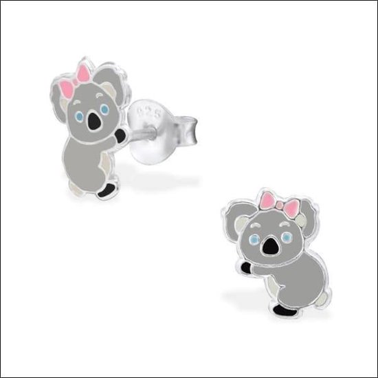 Aramat jewels ® - Kinder oorbellen koala 925 sterling zilver 7mm x 10mm grijs