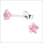 Aramat jewels ® - Oorbellen bloem roze 925 zilver zirkonia 4mm