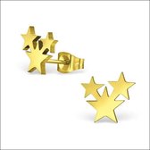 Aramat jewels ® - Oorbellen 3 sterren goudkleurig chirurgisch staal 9mm x 8mm dames