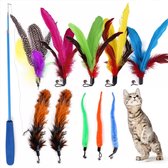 Luxeli Kattenhengel met 10 Hangers - Interactieve Kattenspeeltjes - Kattenspeelgoed met Veren en Belletjes - Uitschuifbare Hengel