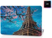 Laptophoes - Geschikt voor MacBook Air M1 Hoes Case - 13 inch - A2337 (M1, 2020) - Print Eiffeltoren Roze Bloemen