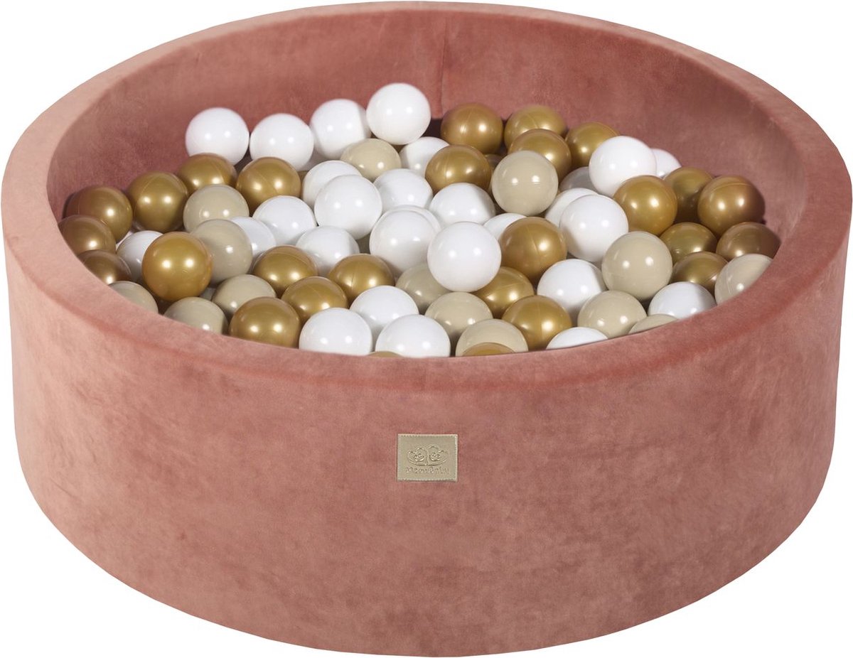 Ronde ballenbak VELVET 90x30 - Masala Rood incl 200 ballen - Wit, Beige, Goud | NoussyToys.nl