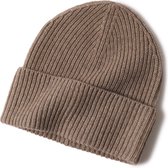 Hommard Cashmere Rib Stitch Turn up Beanie, heren, dames, unisex, Taupe